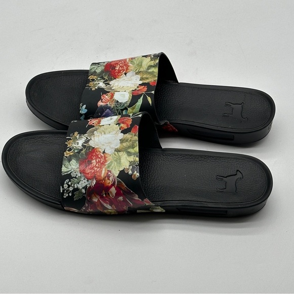 Goats Slides Size 8 / 38Black Flowers Flip Flops Sandals Slip On Beach Pool - Picture 9 of 12